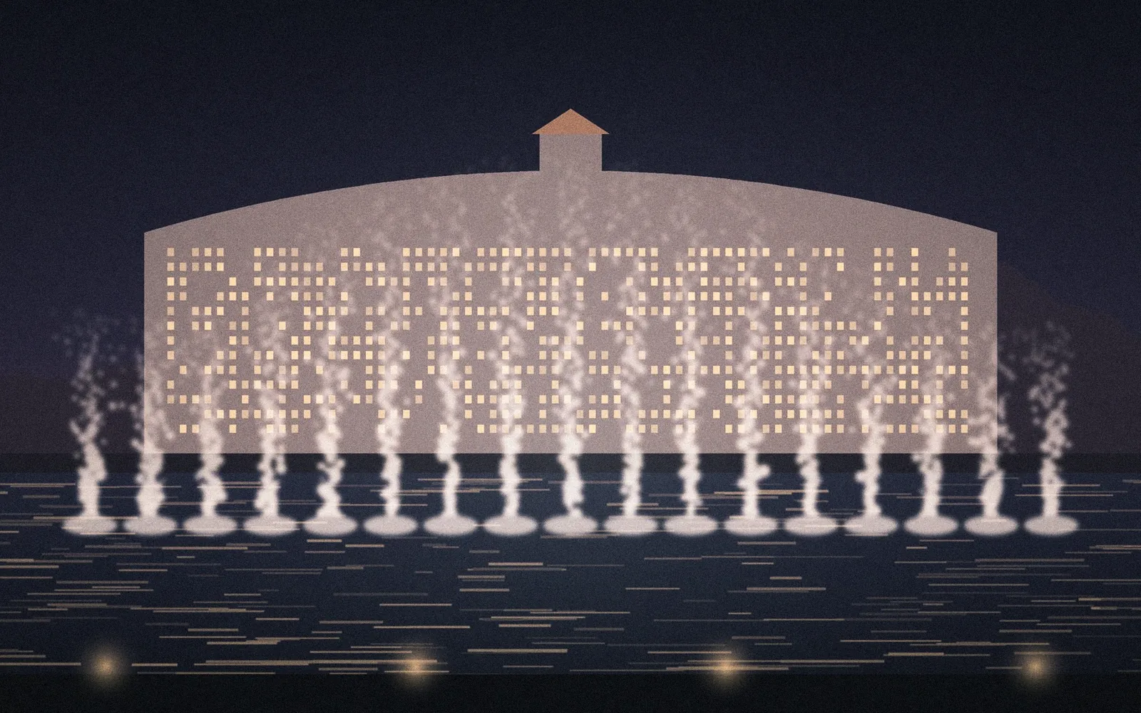 Ilustración: chorros de agua frente al Bellagio de noche