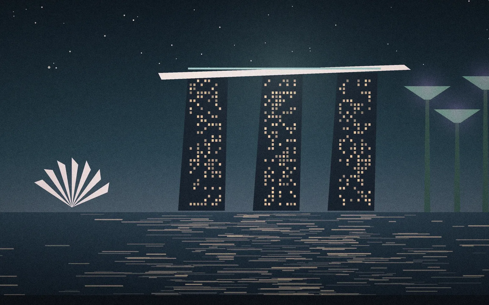 Ilustración: las torres del Marina Bay Sands iluminadas de noche