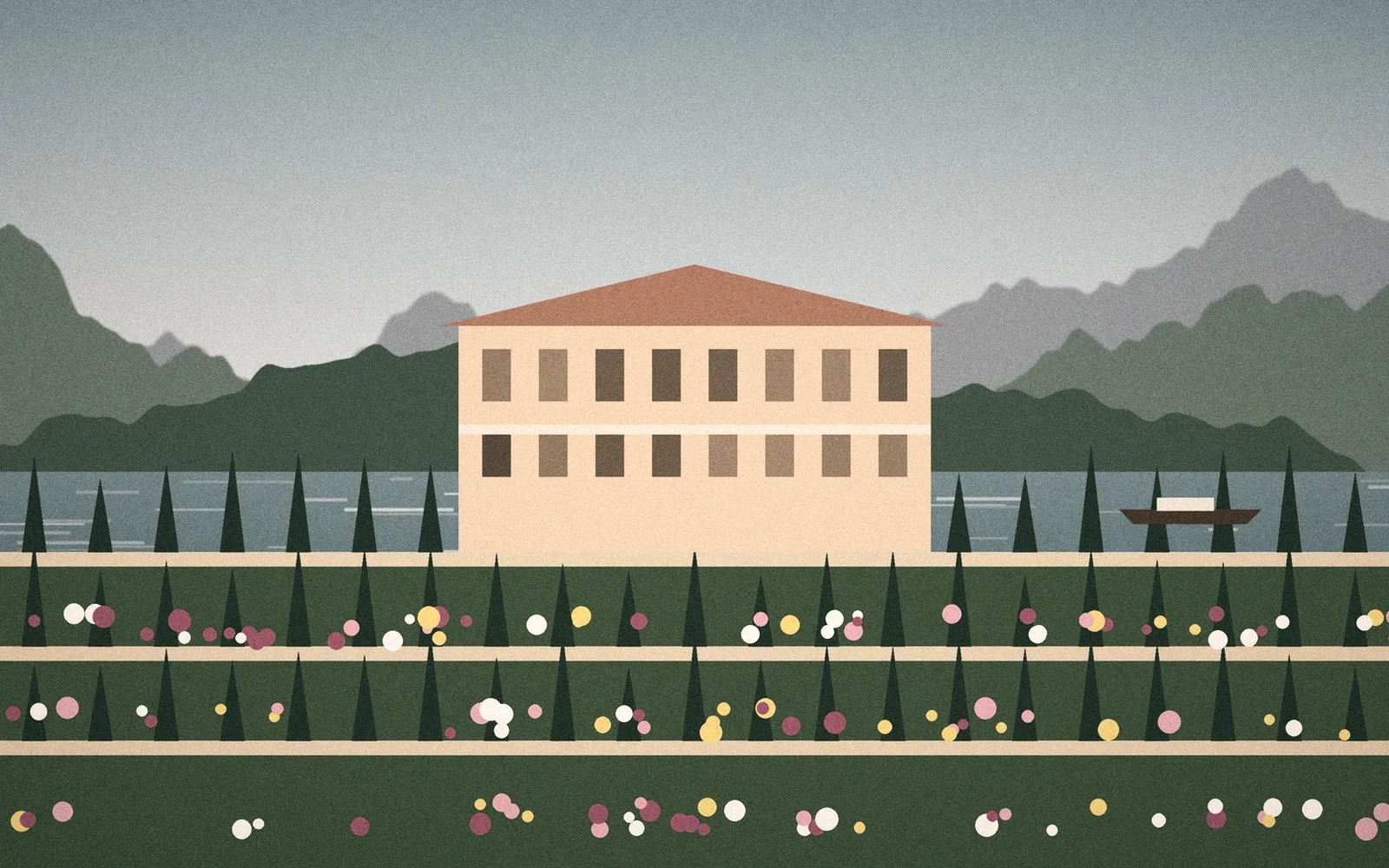 Ilustración: una villa en la ladera sobre el lago de Como
